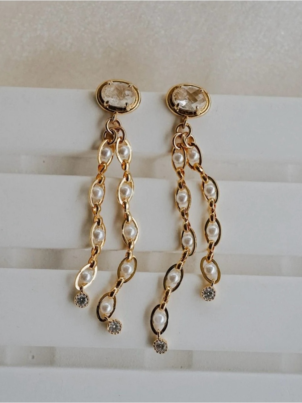 Lost + Wander Gold and Pearl Chain Drop Earrings